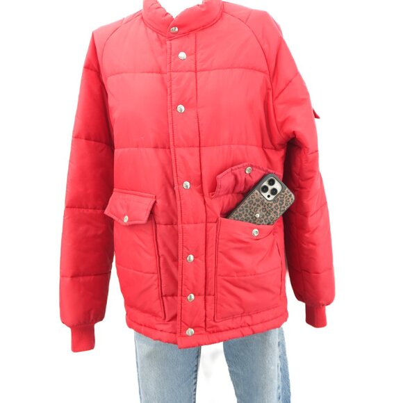 Vintage 1970s Red Quilted Puffer Jacket - Retro Insulated Workwear Coat Size Med - Picture 5 of 10